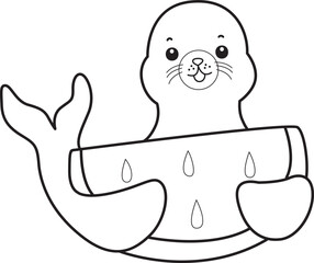 Coloring pages of cute seal sticker illustrations.