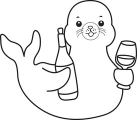 Coloring pages of cute seal sticker illustrations.