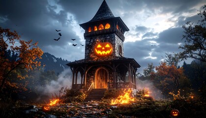 Spooky Halloween tower at dusk