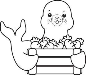 Coloring pages of cute seal sticker illustrations.