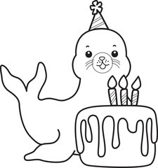 Coloring pages of cute seal sticker illustrations.