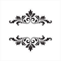 Elegant black damask flourish border design with swirling ornate scrollwork and decorative elements