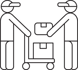 Two Delivery Workers Transferring Packages on a Hand Truck, Symbolizing Efficient Logistics and Supply Chain Operations