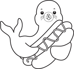 Fototapeta premium Coloring pages of cute seal sticker illustrations.