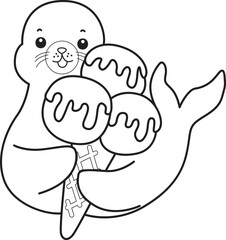 Coloring pages of cute seal sticker illustrations.