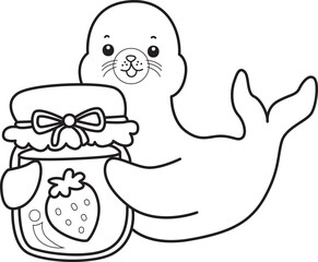 Coloring pages of cute seal stock illustration.