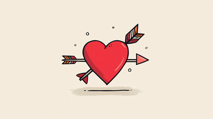 One-line drawn heart with arrows, Valentine's Day illustration