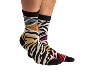 Legs wearing zebra patterned socks