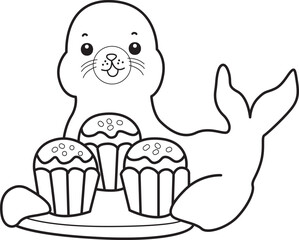 Coloring pages of cute seal stock illustration.