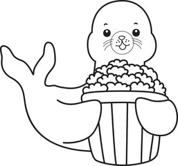 Coloring pages of cute seal stock illustration.