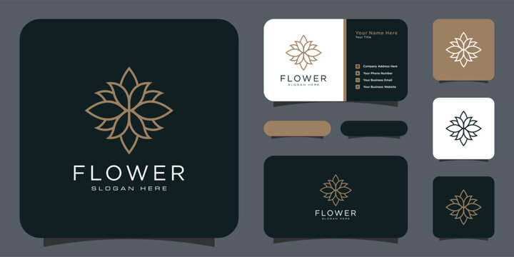 Flower mono line luxury logo with business card design