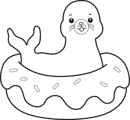 Coloring pages of cute seal stock illustration.