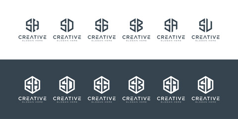 Set of creative monogram letter logo hexagon Premium Vector
