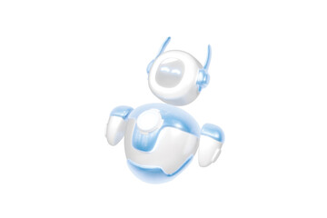 3d Happy Robot ai character. Chat bot mascot isolated on white transparent background. GPT chatbot. Artificial intelligence, trendy technology, support service, funny automaton computer. 3d render.