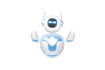 3d Happy Robot ai character. Chat bot mascot isolated on white transparent background. GPT chatbot. Artificial intelligence, trendy technology, support service, funny automaton computer. 3d render.