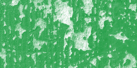 Green wall with peeling paint texture showcasing a distressed and weathered effect representing age and decay with shades of light and dark.