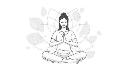 A simple, clean line art illustration of a woman in a meditative yoga pose.