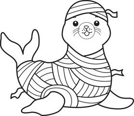 Coloring pages of cute seal stock illustration. Halloween costume.