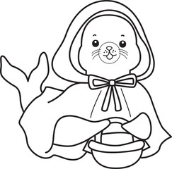 Coloring pages of cute seal stock illustration. Halloween costume.