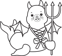 Coloring pages of cute seal stock illustration. Halloween costume.