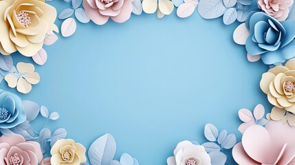 Colorful paper flowers arranged in a decorative border.