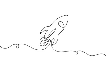 Obraz premium Minimalist rocket one line drawing isolate vector illustration 
