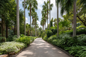 Fototapeta premium vibrant d park filled with exotic plants and lush greenery showcasing paradise of flora
