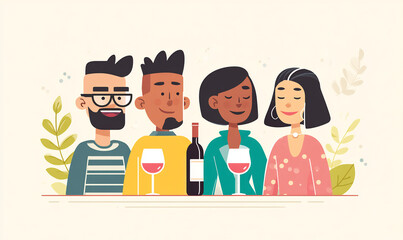 multi-ethnic friends at wine and cheese tasting