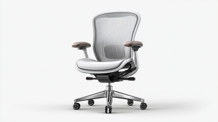 Modern white mesh office chair with light brown accents