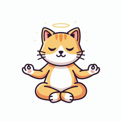 Cute orange tabby cat meditating with a halo above its head