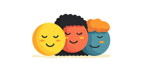 overlapping heads with smile icons for community