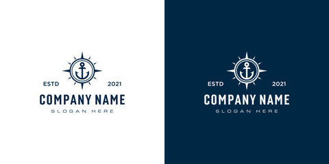 anchor and compass logo design vector
