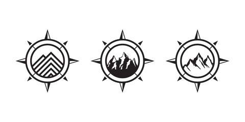 Fototapeta premium Mountain and compass concept, adventure or journey logo design inspiration