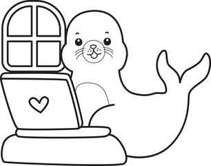 Coloring pages of cute seal stock illustration.
