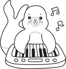 Coloring pages of cute seal stock illustration.