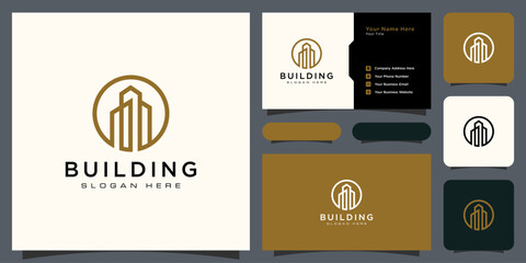 Building logo with line art style. city building abstract for logo design inspiration and business card design