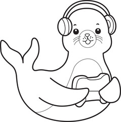 Coloring pages of cute seal stock illustration.