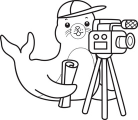 Coloring pages of cute seal stock illustration.