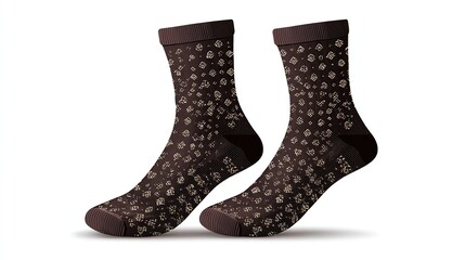 Two brown socks with clover-shaped dots, isolated on a white background