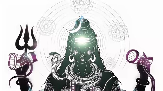 Lord Shiva wallpaper in glowing aura with trident and cosmic background, perfect for spiritual designs, backgrounds, meditation apps, and religious themes