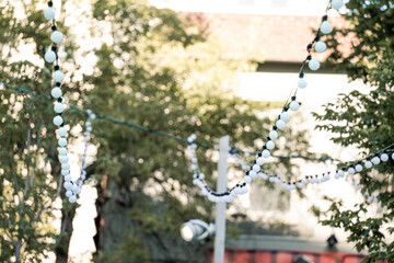 Hanging lights and bulbs at a party venue