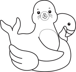 Coloring pages of cute seal stock illustration.