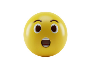Fototapeta premium Surprised yellow emoji face with wide open mouth and eyes expressing shock and amazement isolated on transparent background