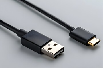 Sleek black USB Type-C and USB-A cable ready for data transfer and device charging solutions today