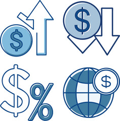 Financial and economic concepts illustrated with dollar symbols and up down arrows