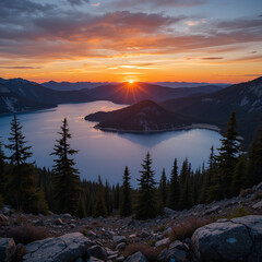 Sunset viewed from above the Blue Lake.