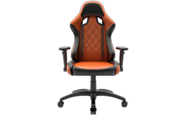 Ergonomic gaming chair with orange and black accents isolated on white background