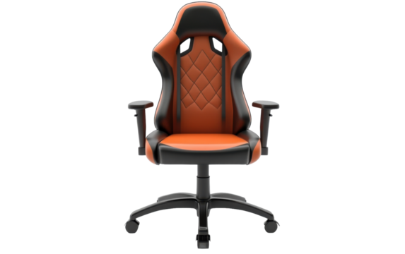 Ergonomic gaming chair with orange and black accents isolated on white background
