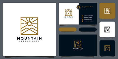 Minimalist line abstract mountain with sun light logo design