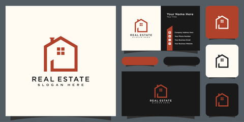 build house logo with line art style. home build abstract for logo and business card design